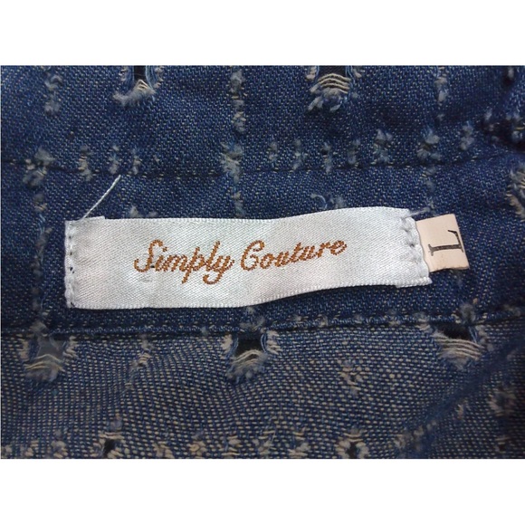 Simply Couture Tunic Top Womens Large Blue Floral Denim Patchwork Western - Picture 2 of 13